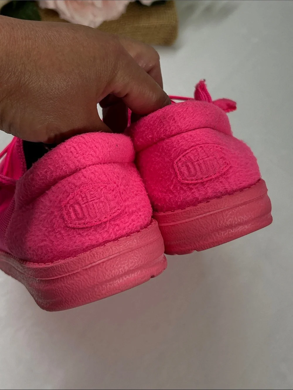 Hey Dude Women's Neon Pink Knit Slip-On Sneakers